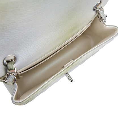 Chanel Mini Rectangular Flap Bag Grey and Green Goatskin Silver Hardware