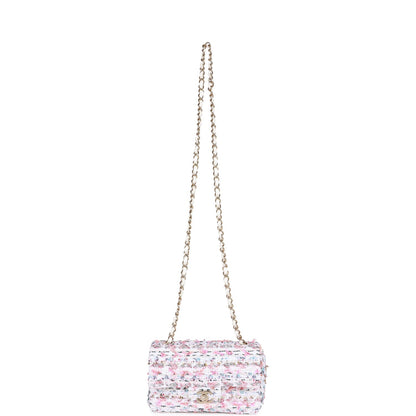 Chanel Mini Rectangular Flap Bag White Tweed Light Gold Hardware