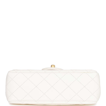 Chanel Pearl Crush Mini Rectangular Flap Bag White Lambskin Antique Gold Hardware