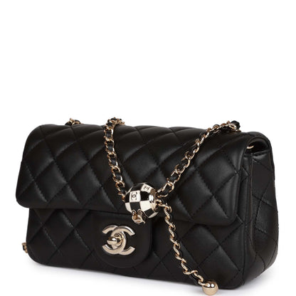 Chanel Pearl Crush Mini Rectangular Flap Bag Black Lambskin Light Gold Hardware