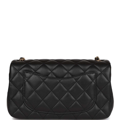 Chanel Pearl Crush Mini Rectangular Flap Bag Black Lambskin Light Gold Hardware