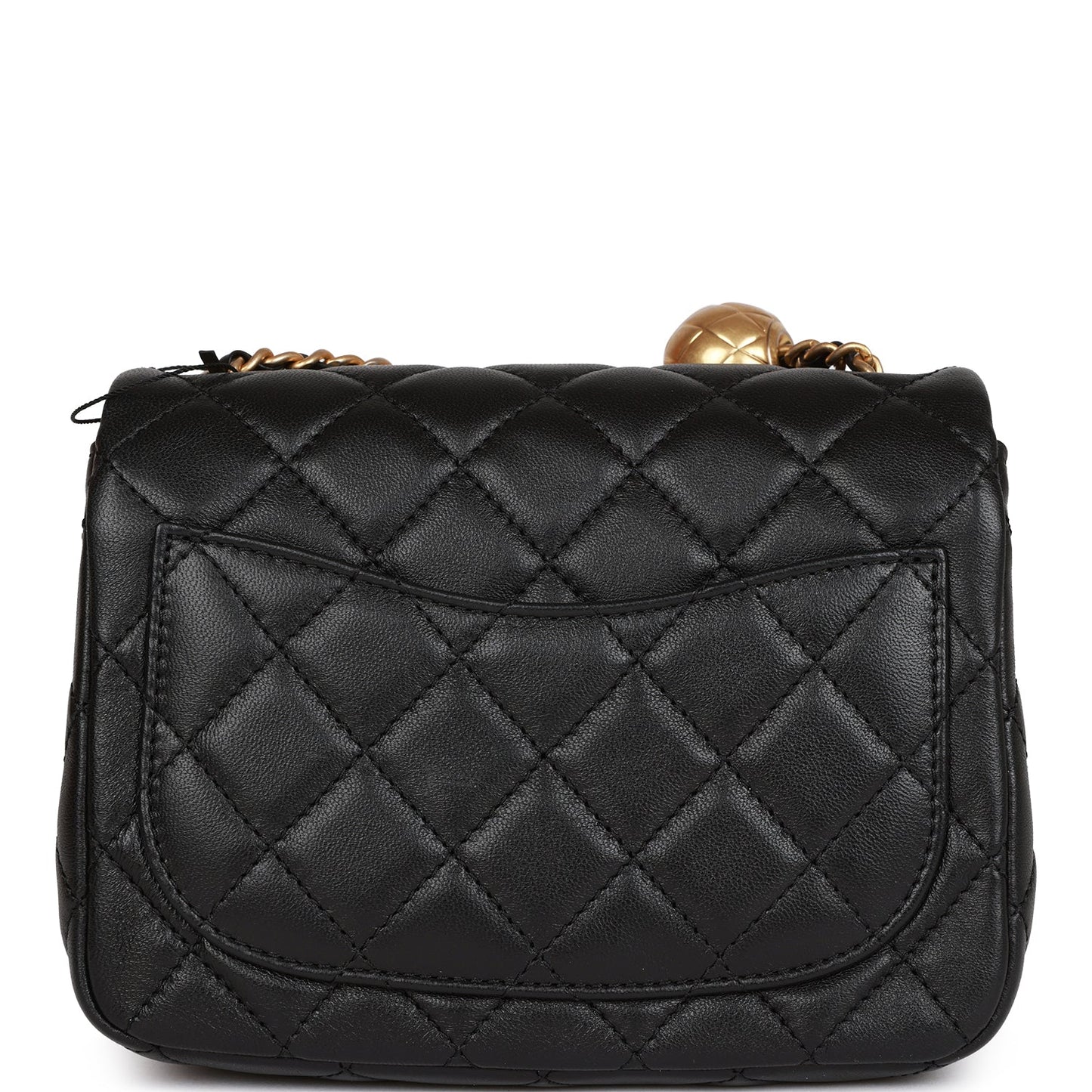 Chanel Pearl Crush Mini Square Flap Bag Black Lambskin Antique Gold Hardware