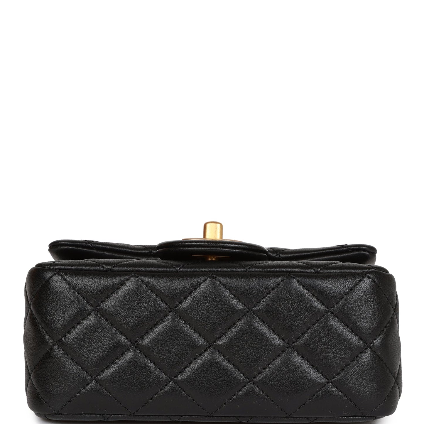 Chanel Pearl Crush Mini Square Flap Bag Black Lambskin Antique Gold Hardware