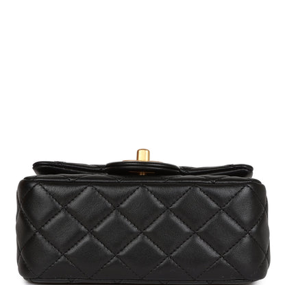 Chanel Pearl Crush Mini Square Flap Bag Black Lambskin Antique Gold Hardware