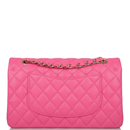 Chanel Pink Quilted Caviar Medium Classic Double Flap Bag Light Gold Hardware