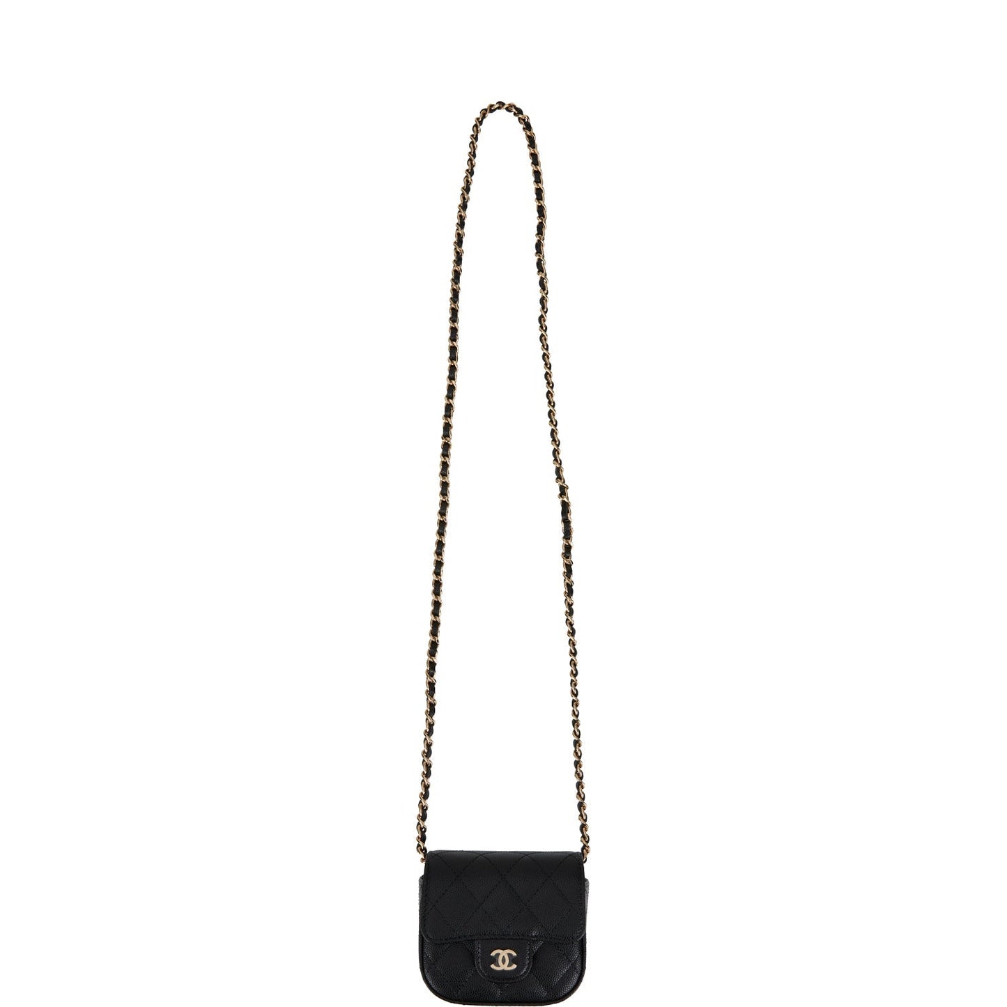 Chanel Mini Clutch With Chain Bag Black Caviar Gold Hardware