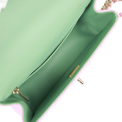 Chanel Mini Rectangular Flap with Top Handle Lilac and Green Lambskin Light Gold Hardware
