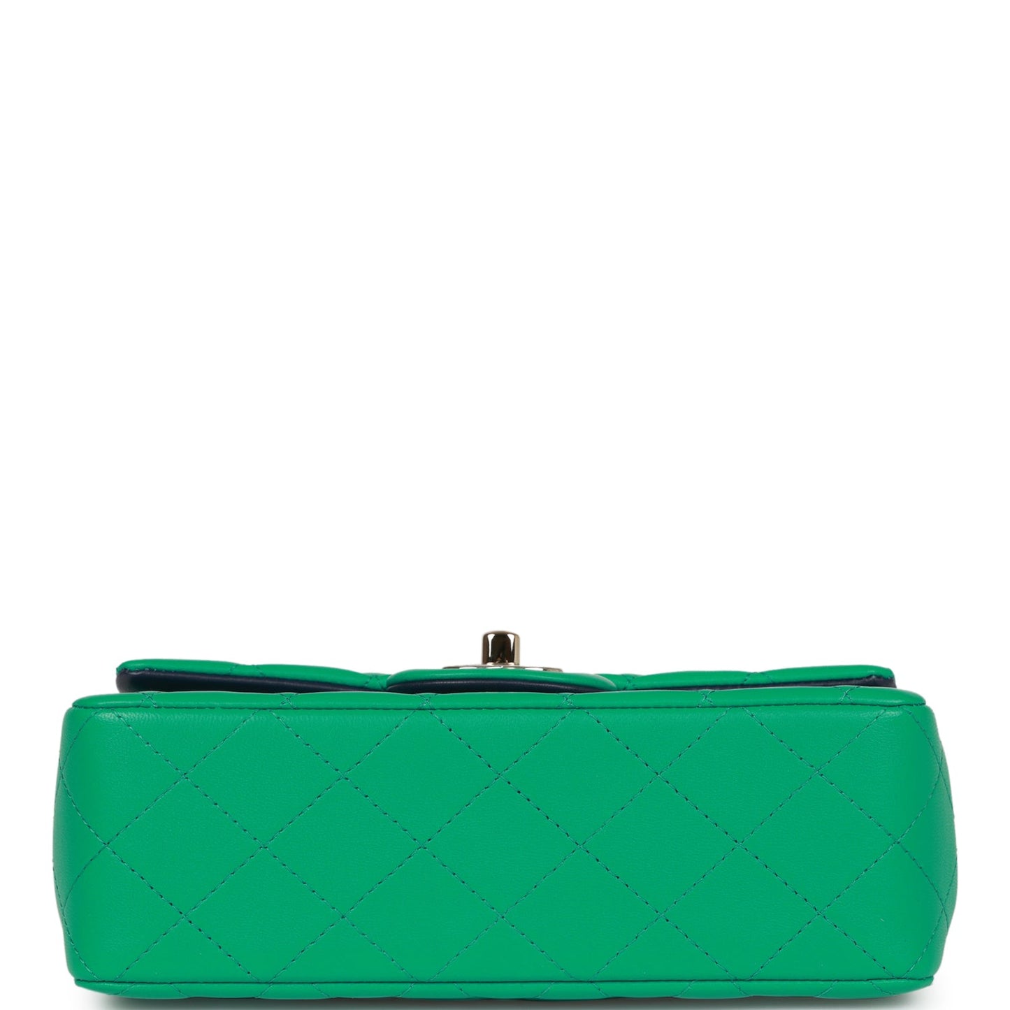 Chanel Mini Rectangular Flap with Top Handle Green and Navy Blue Lambskin Light Gold Hardware
