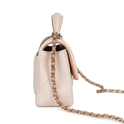 Chanel Mini Rectangular Flap with Top Handle Beige and Caramel Lambskin Light Gold Hardware