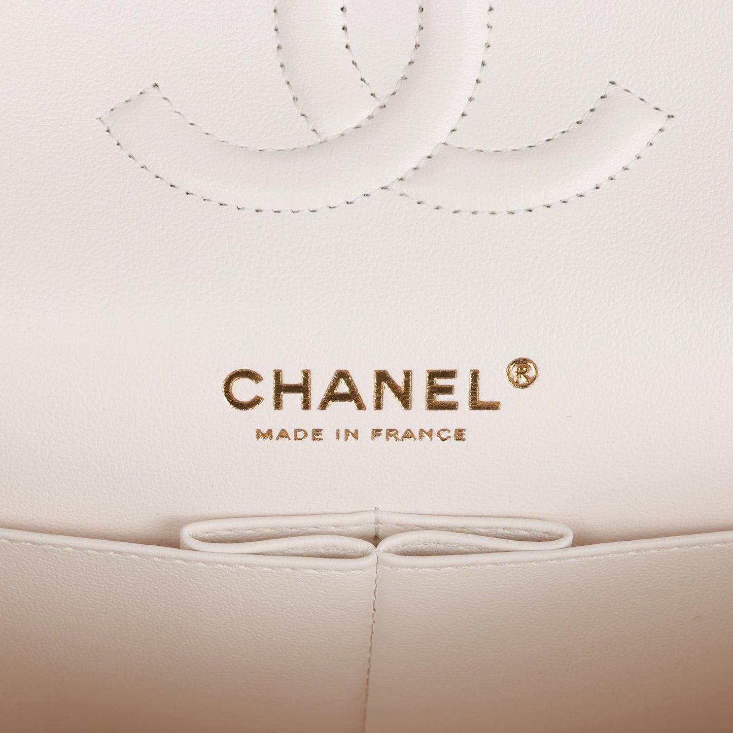 Chanel Medium Classic Double Flap Bag White Caviar Light Gold Hardware