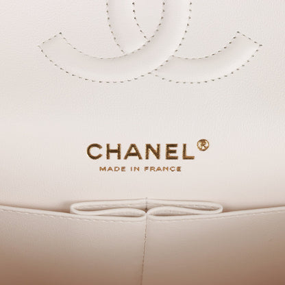Chanel Medium Classic Double Flap Bag White Caviar Light Gold Hardware