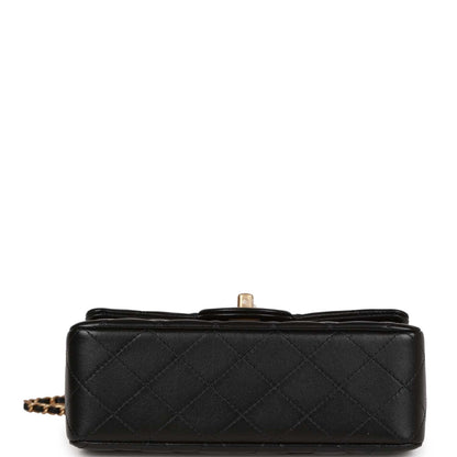 Chanel Mini Rectangular Flap with Top Handle Black Lambskin Antique Gold Hardware