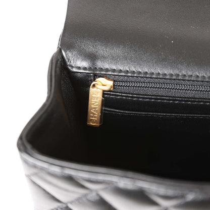 Chanel Mini Rectangular Flap with Top Handle Black Lambskin Antique Gold Hardware