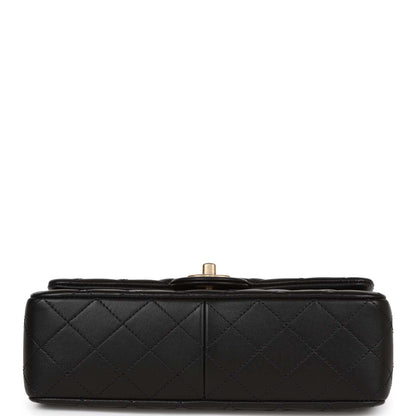 Chanel Medium Camellia Crush Flap Bag Black Lambskin Antique Gold Hardware