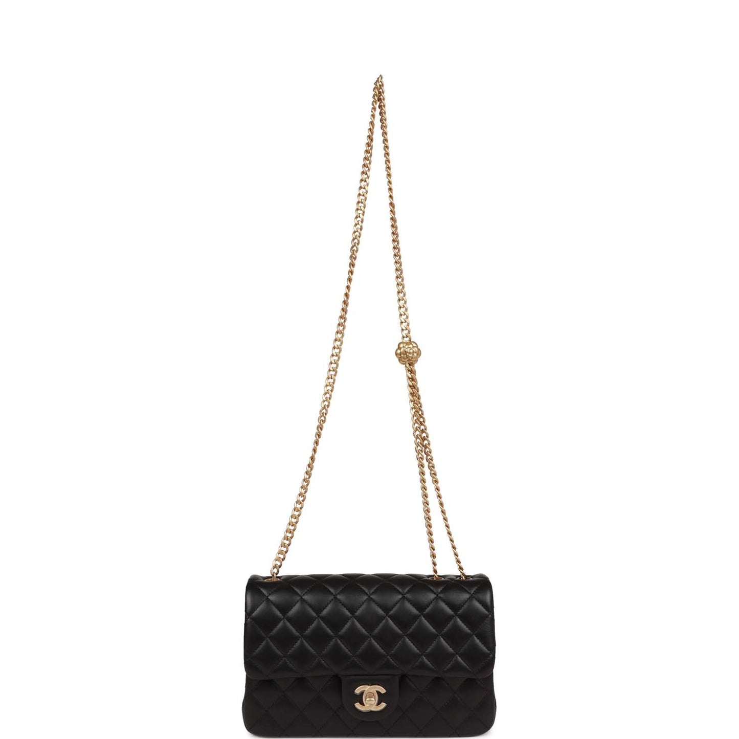 Chanel Medium Camellia Crush Flap Bag Black Lambskin Antique Gold Hardware