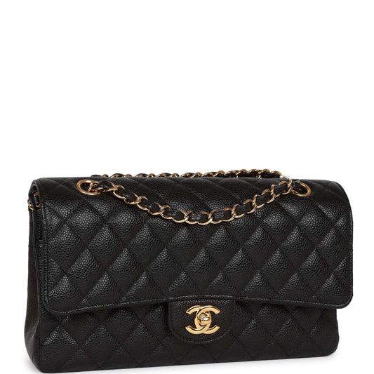 Chanel Medium Classic Double Flap Bag Black Caviar Gold Hardware
