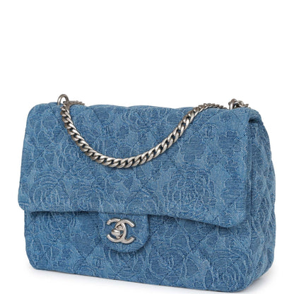 Chanel Medium Sweetheart Crush Flap Bag Denim Brocade Aged Silver Hardware
