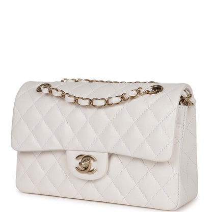 Chanel Small Classic Double Flap Bag White Caviar Light Gold Hardware