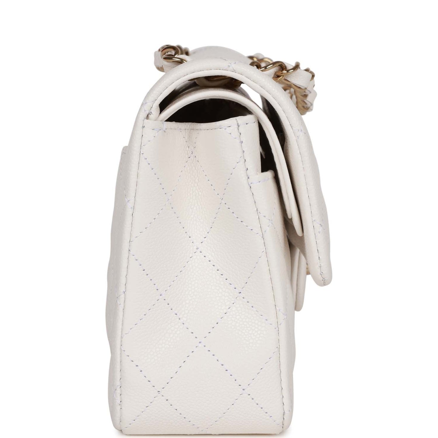 Chanel Small Classic Double Flap Bag White Caviar Light Gold Hardware