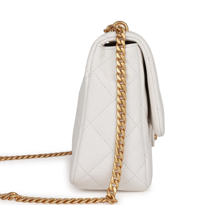 Chanel Medium Sweetheart Crush Flap Bag White Caviar Antique Gold Hardware