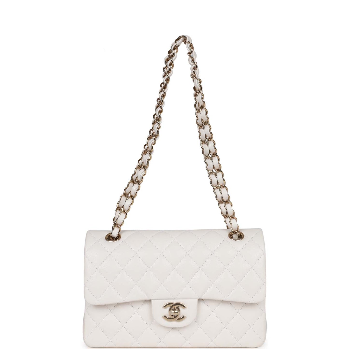 Chanel Small Classic Double Flap Bag White Caviar Light Gold Hardware