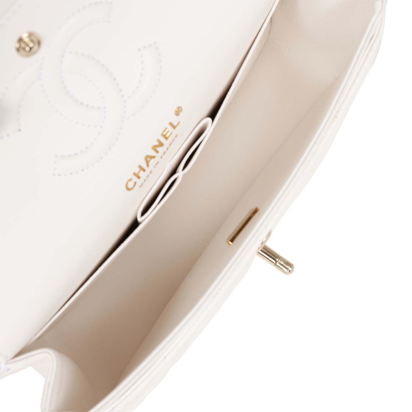 Chanel Small Classic Double Flap Bag White Caviar Light Gold Hardware