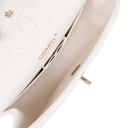 Chanel Small Classic Double Flap Bag White Caviar Light Gold Hardware