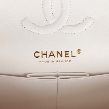 Chanel Small Classic Double Flap Bag White Caviar Light Gold Hardware