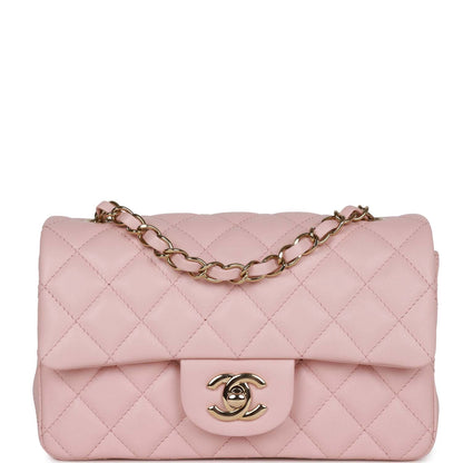 Chanel Mini Rectangular Flap Bag Pink Lambskin Light Gold Hardware