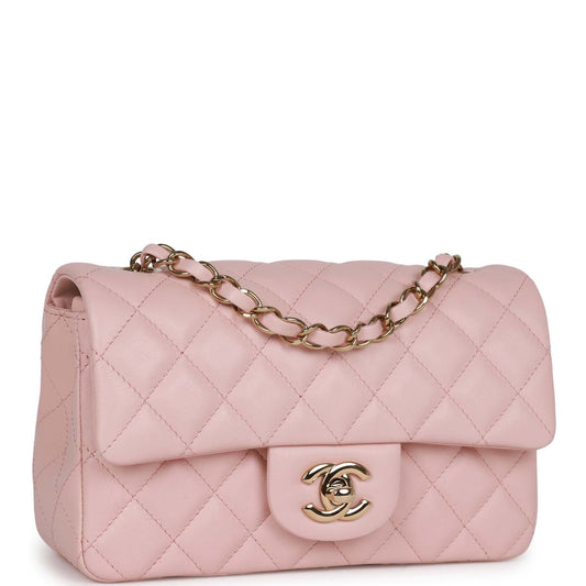 Chanel Mini Rectangular Flap Bag Pink Lambskin Light Gold Hardware