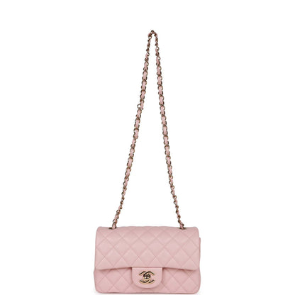 Chanel Mini Rectangular Flap Bag Pink Lambskin Light Gold Hardware