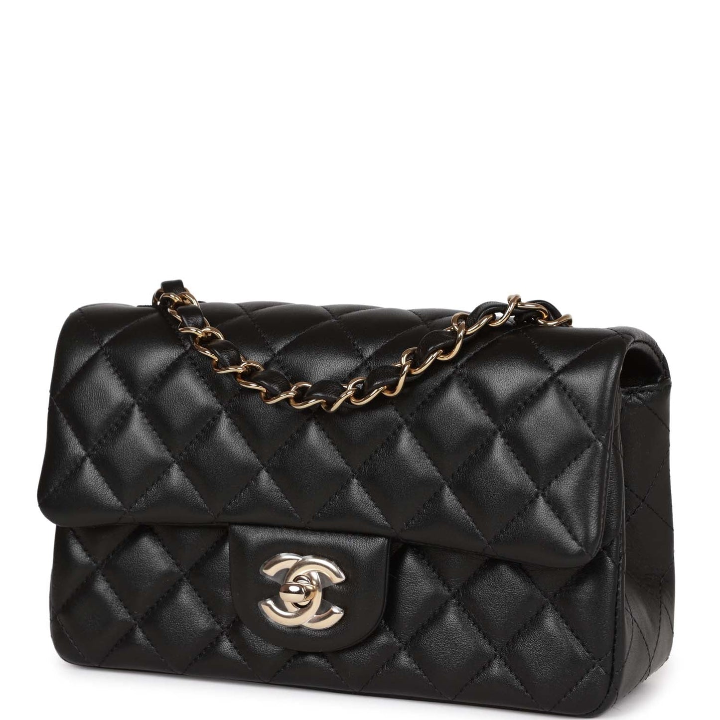Chanel Mini Rectangular Flap Bag Black Lambskin Light Gold Hardware