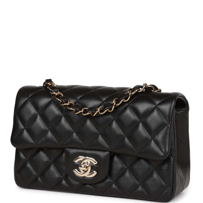 Chanel Mini Rectangular Flap Bag Black Lambskin Light Gold Hardware