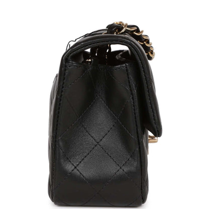 Chanel Mini Rectangular Flap Bag Black Lambskin Light Gold Hardware