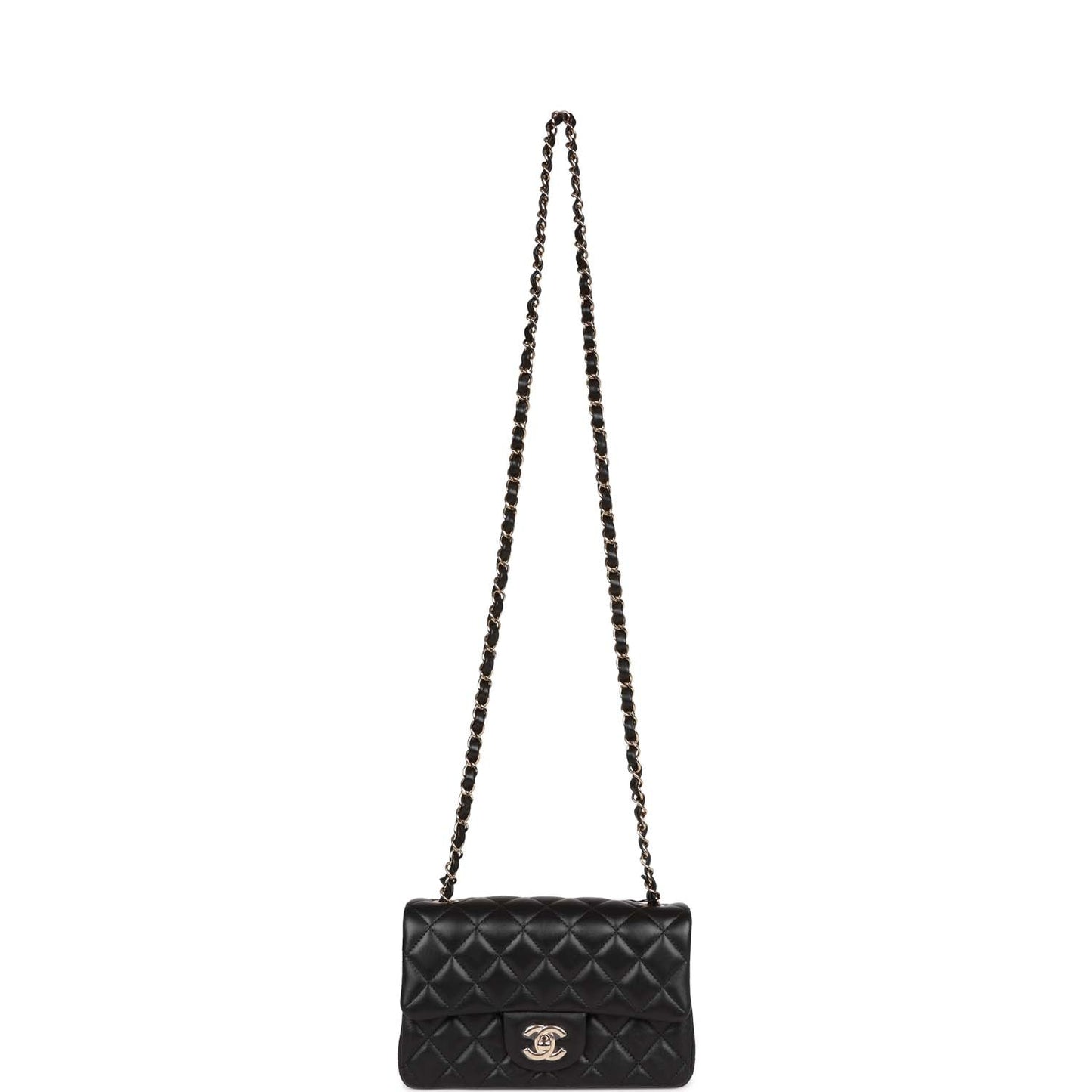Chanel Mini Rectangular Flap Bag Black Lambskin Light Gold Hardware