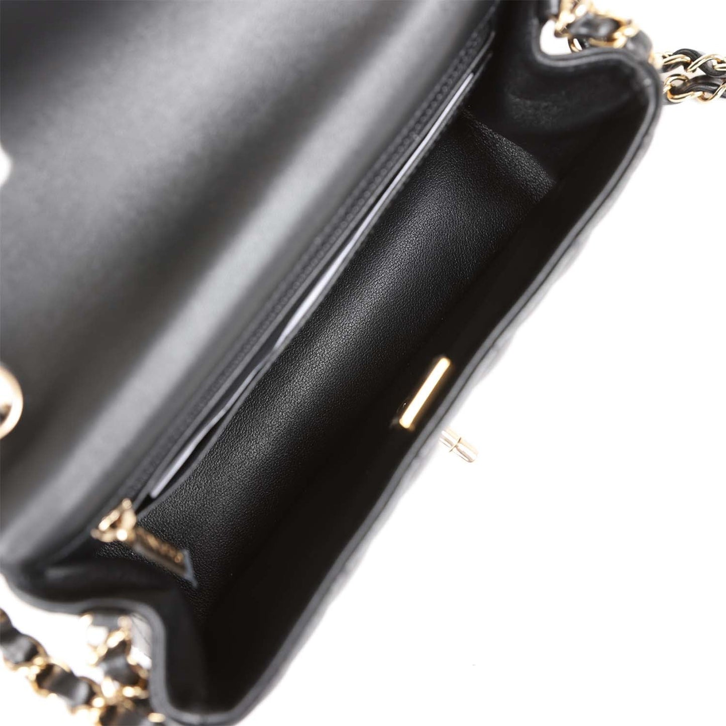 Chanel Mini Rectangular Flap Bag Black Lambskin Light Gold Hardware