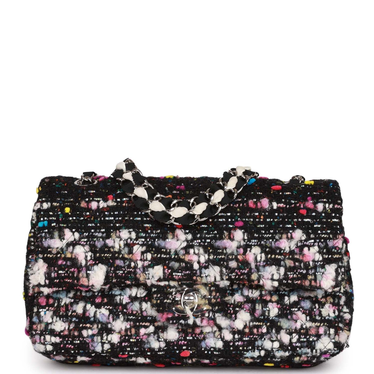 Chanel Medium Classic Double Flap Multicolor Tweed Silver Hardware