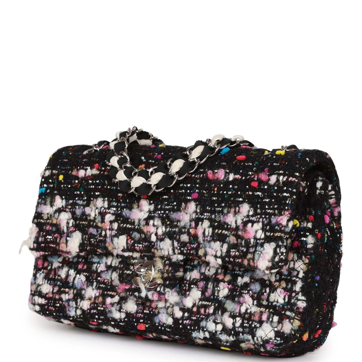 Chanel Medium Classic Double Flap Multicolor Tweed Silver Hardware