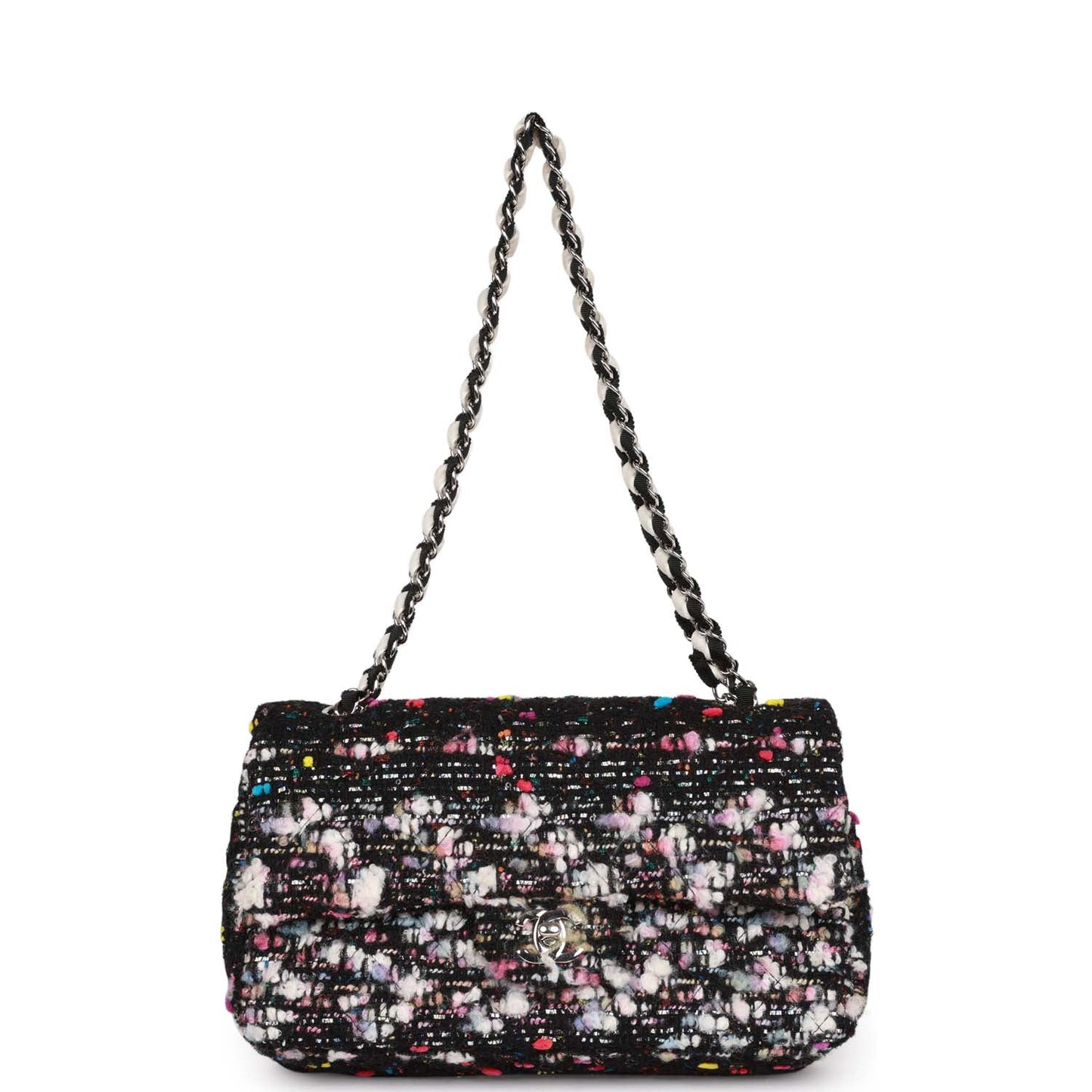 Chanel Medium Classic Double Flap Multicolor Tweed Silver Hardware