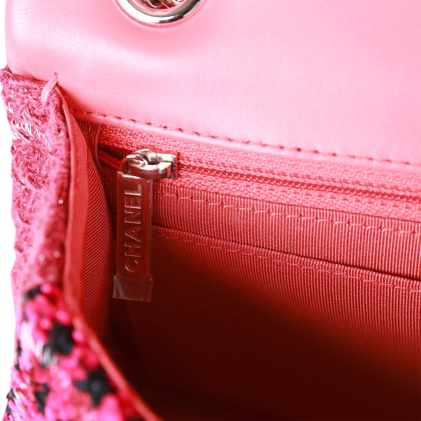 Chanel Medium Flap Bag Pink Patchwork Tweed Silver Hardware
