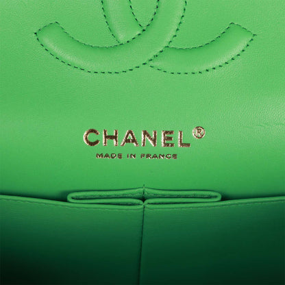 Chanel Medium Classic Double Flap Bag Green Caviar Light Gold Hardware