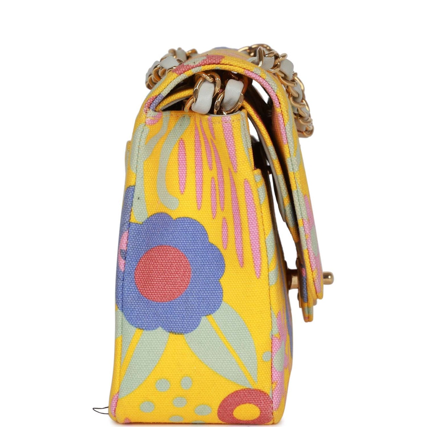 Chanel Vintage Medium Classic Double Flap Bag Yellow and Multicolor Floral Print Canvas Gold Hardware