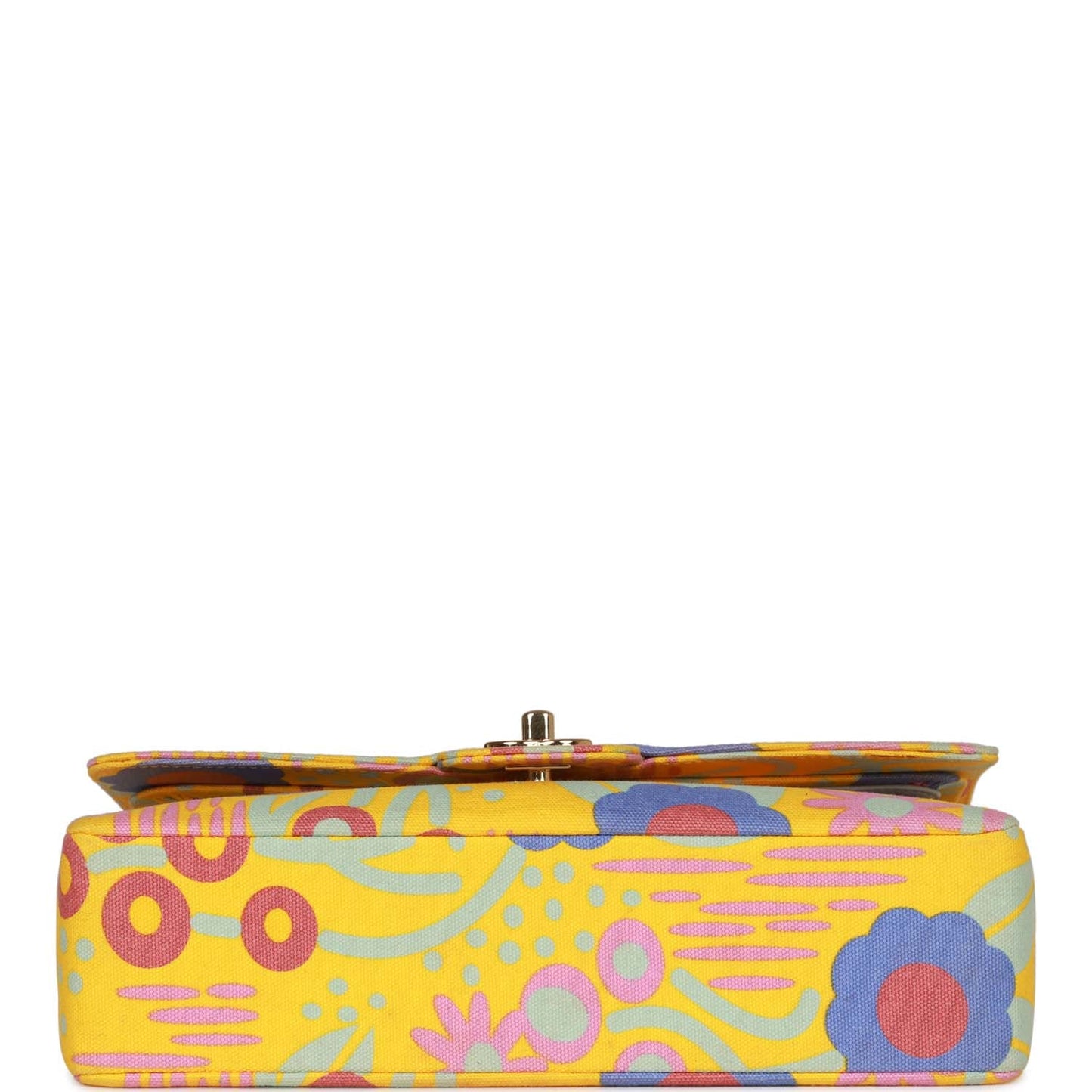 Chanel Vintage Medium Classic Double Flap Bag Yellow and Multicolor Floral Print Canvas Gold Hardware