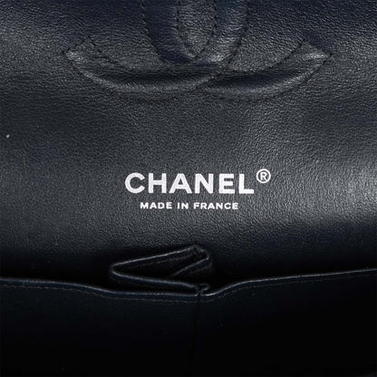 Chanel Medium Classic Double Flap Bag White and Black Tweed Boucle Silver Hardware