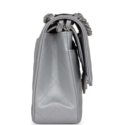 Chanel Medium Classic Double Flap Bag Silver Metallic Lambskin Silver Hardware
