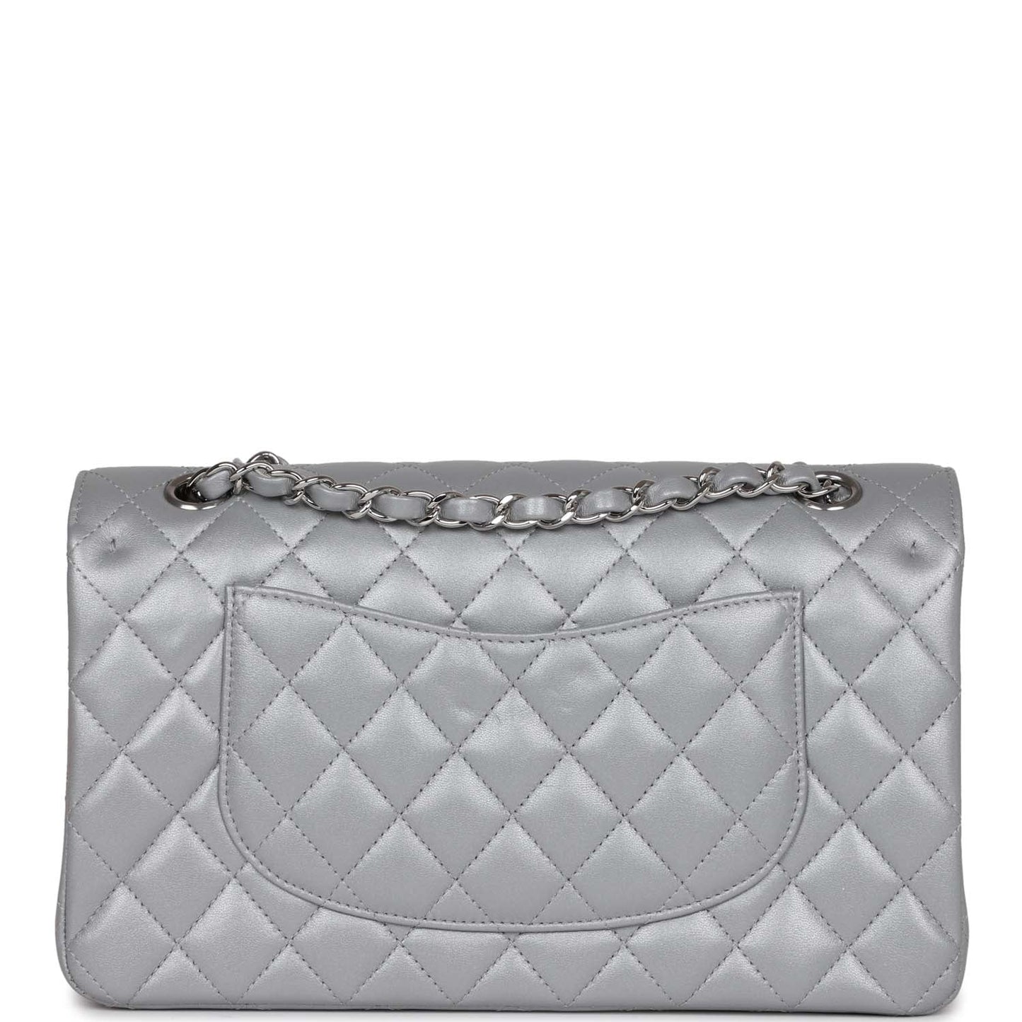 Chanel Medium Classic Double Flap Bag Silver Metallic Lambskin Silver Hardware