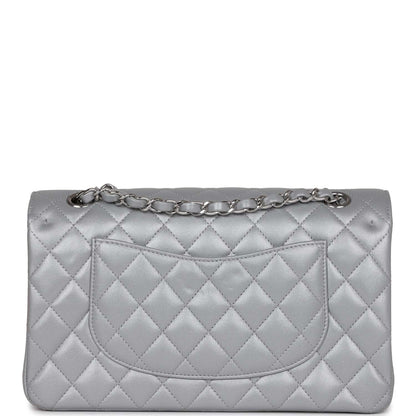 Chanel Medium Classic Double Flap Bag Silver Metallic Lambskin Silver Hardware