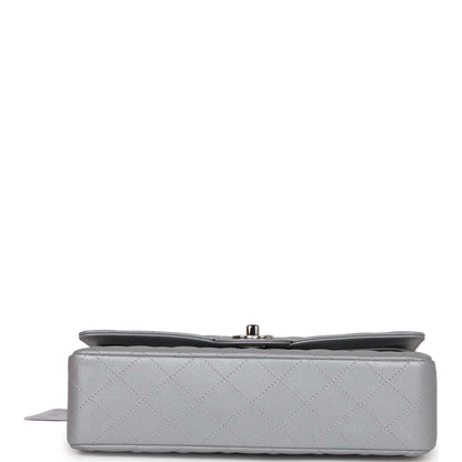 Chanel Medium Classic Double Flap Bag Silver Metallic Lambskin Silver Hardware