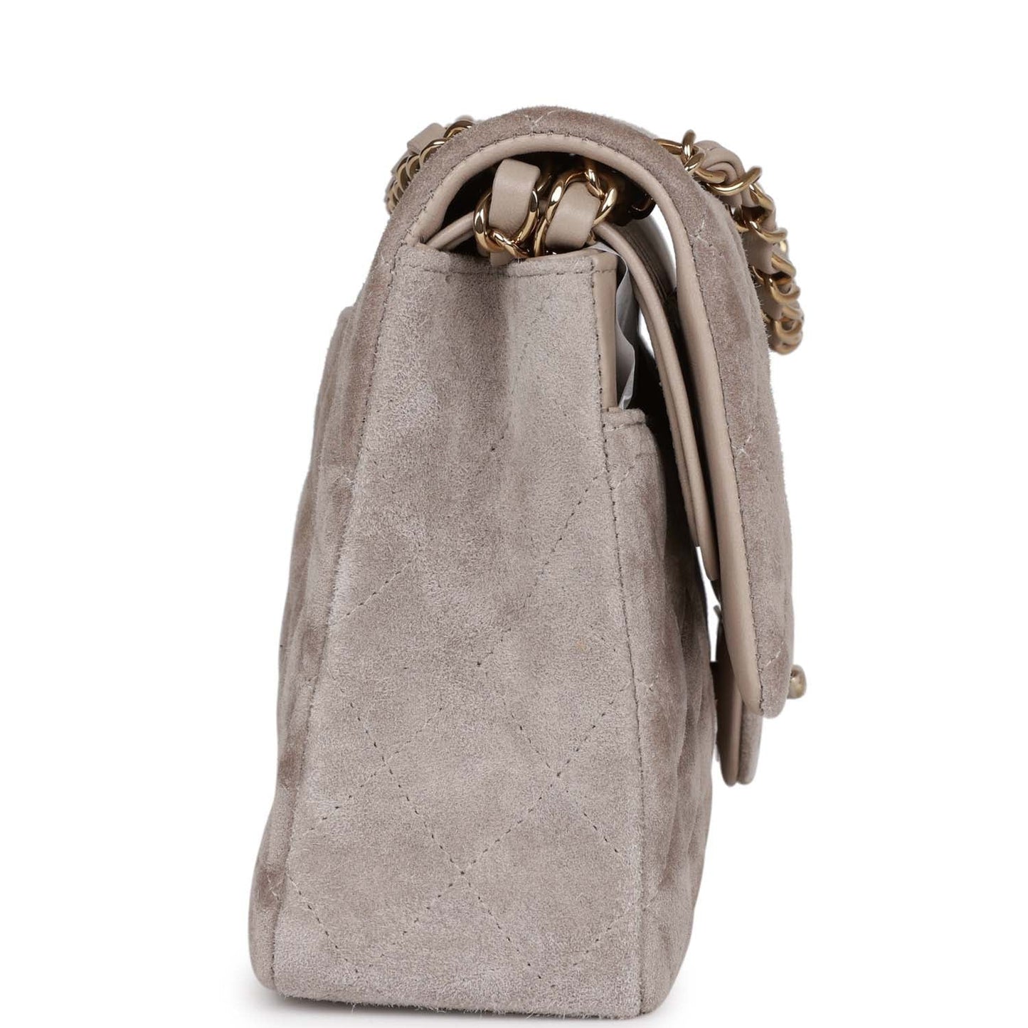 Chanel Medium Classic Double Flap Bag Grey Suede Light Gold Hardware