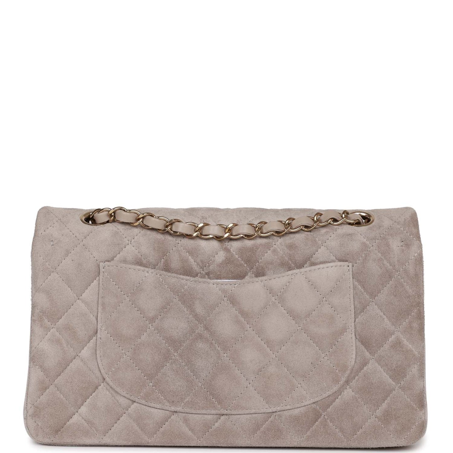 Chanel Medium Classic Double Flap Bag Grey Suede Light Gold Hardware